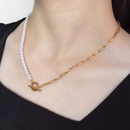 Norah Half Chain/Half Pearl Necklace